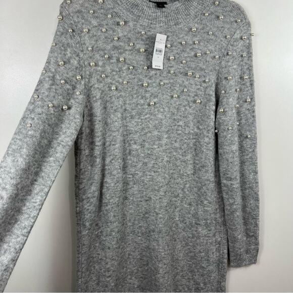 Ann Taylor New Pearlized Mock Neck Sweater Dress Size M Heathered Gray Soft Knit - Picture 5 of 13